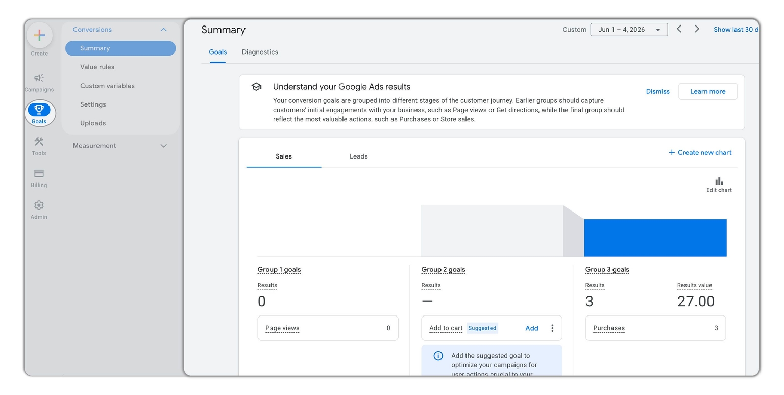 Google Ads showing where to find primary vs. secondary conversion actions and how to distinguish them in the interface